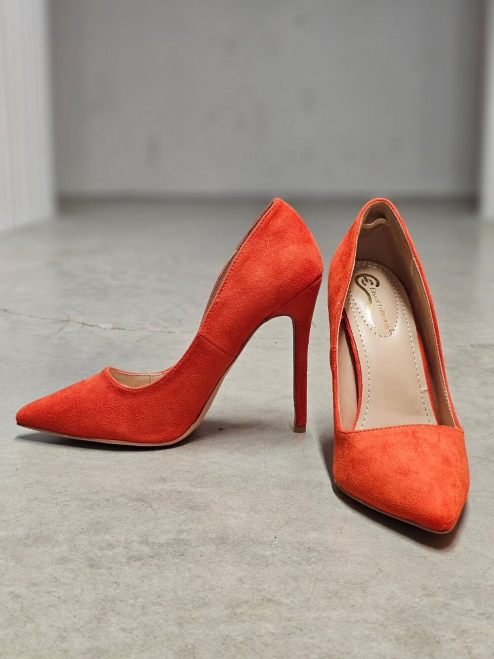 Orange Faux Suede Pointed-Toe Stiletto Heels Womens - Picture 10 of 14